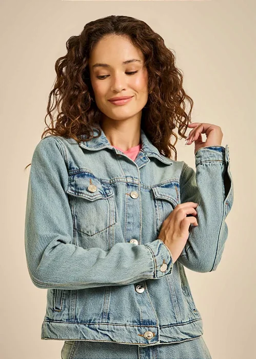JAQUETA JEANS MOB COM BOLSOS FRONTAIS FEMININO AZUL CLARO