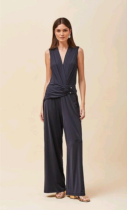 CALÇA VOAR PANTALONA FLUITY COM DRAPEADO FEMININO PRETO