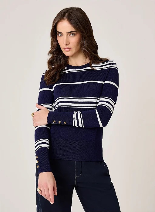 BLUSA EM TRICOT LINA DUDALINA FEMININA AZUL MARINHO