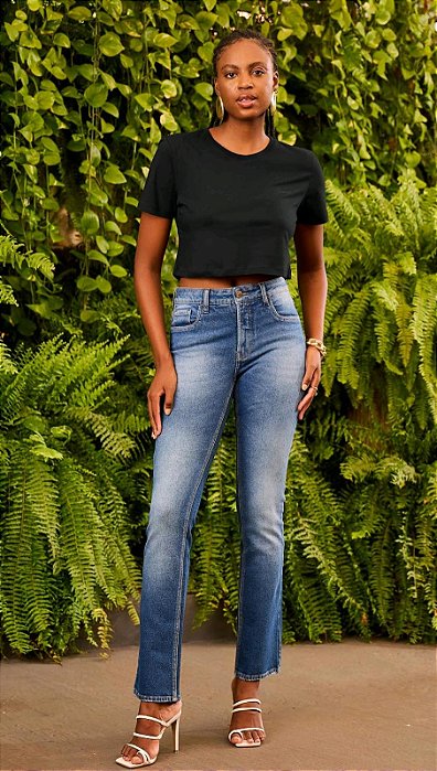 CALÇA JEANS OSMOZE MID RISE SLIM FEMININA AZUL MÉDIO 730