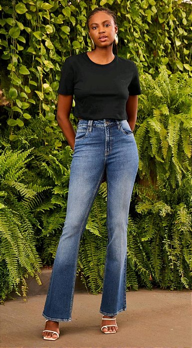 CALÇA JEANS OSMOZE HOT FLARE FEMININA AZUL MÉDIO 724