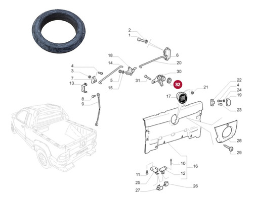 Guarnição Fechadura Tampa Caçamba Fiat Strada 08 A 2020
