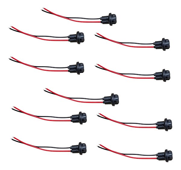 Kit 10 Soquete T10 Meia Luz Farol W5w Chicote T10 Preto Branco-quente