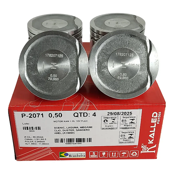 Jogo Pistão com Anel Kalled P-2071 0,50 Renault 1.6 16V K4M Sandero Duster Logan