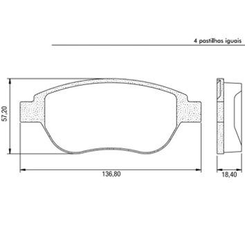 PASTILHA FREIO CITROEN C3 / C4 / PEUGEOT 2008 / 207 / 208 / 307 APÓS 2001