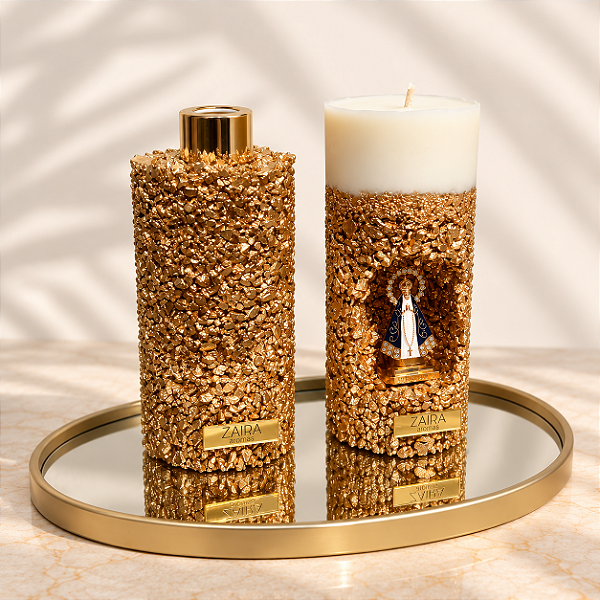 Kit vela e difusor dourado- Nossa senhora