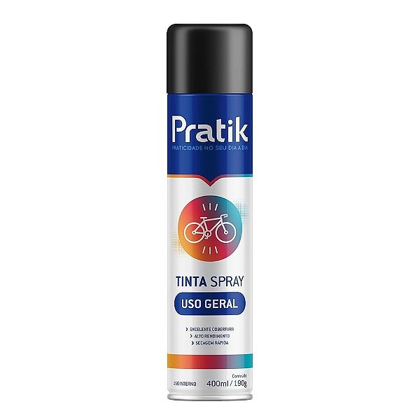 Tinta Spray Pratik Preto Fosco 400ml Uso Geral