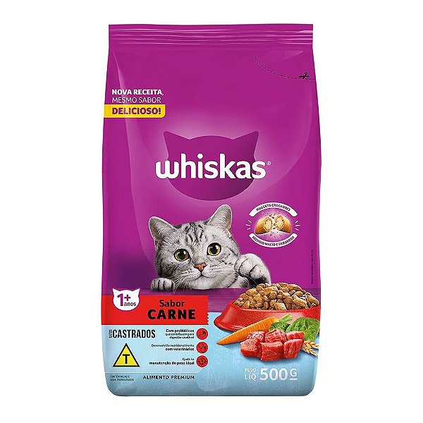 Ração Whiskas Gatos Castrados Carne 500g