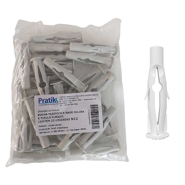 Bucha Plástica N12 Pratik Fixação para Tijolo