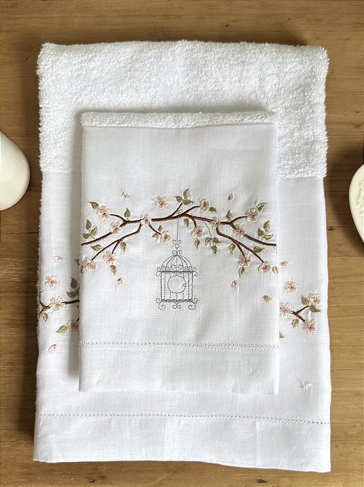 CONJUNTO TOALHA DE MÃO E ROSTO CEREJEIRA GAIOLA