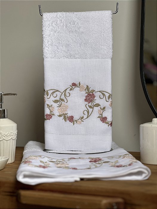 TOALHA DE MÃO GUIRLANDA ROSAS