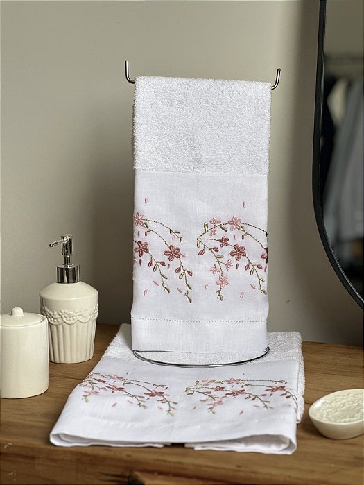 TOALHA DE MÃO FLORES ROSA