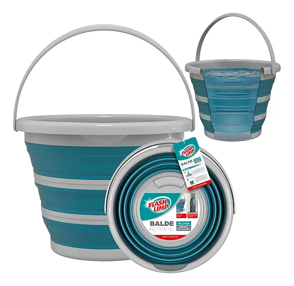 Balde Dobrável 10l Verde Esmeralda Retrátil Flash Limp