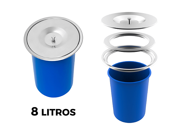 Lixeira De Embutir Basic 8L Balde Plástico Com Tampa Removível Em Aço Inox Escovado