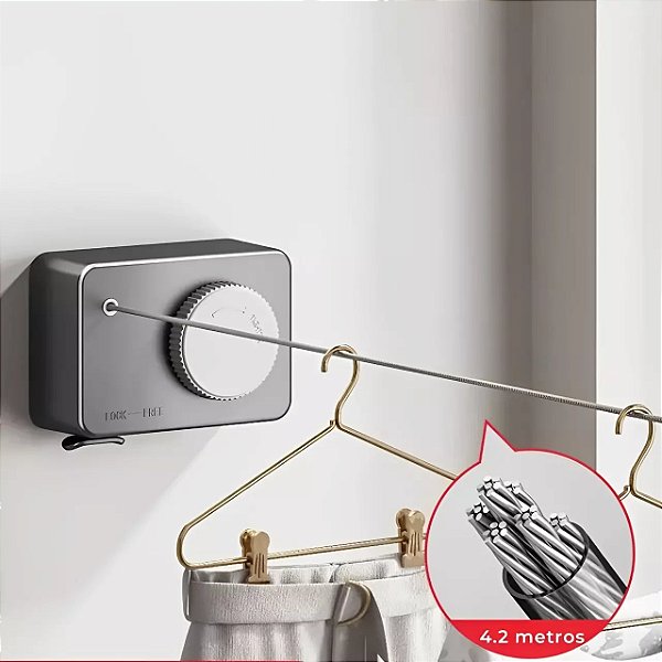 Varal Retrátil Invisível de Aço de Parede - Prático, Discreto e Portátil