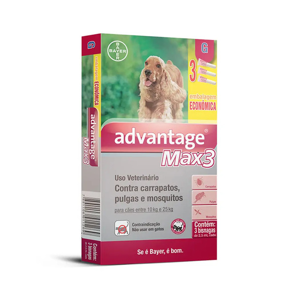 Antipulgas Advantage Max3 Cães 10kg a 25kg 3 unidades