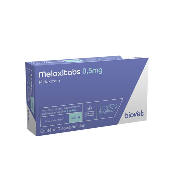 Anti-inflamatório Meloxitabs 0,5mg para Cães e Gatos Biovet 10 comprimidos