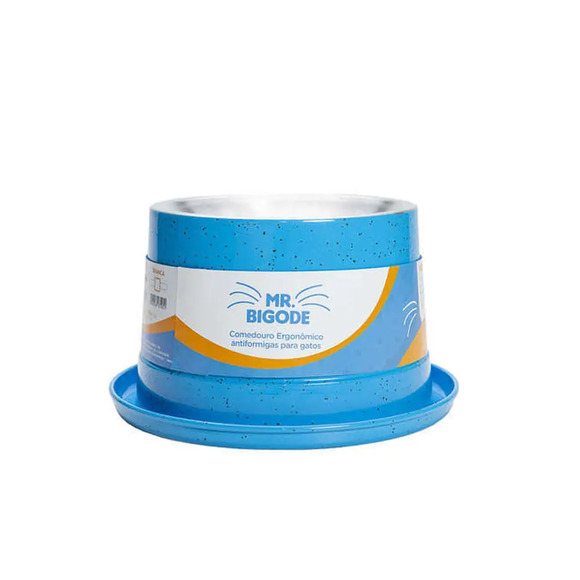 Comedouro Antiformiga para Gatos Mr. Bigode NF Pet Azul 140ml