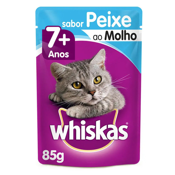 Ração Úmida Whiskas Sachê Peixe ao Molho Gatos Adultos Sênior 7+ Anos 85 g