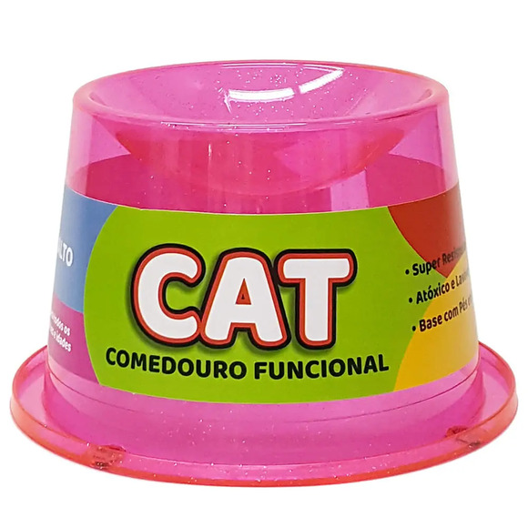 Comedouro Alto Antiformiga 250 ml Glitter Gatos - Rosa 250 ml