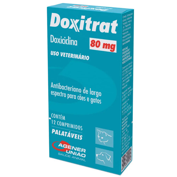 Antibiótico Doxitrat 80mg para Cães e Gatos 12 comprimidos