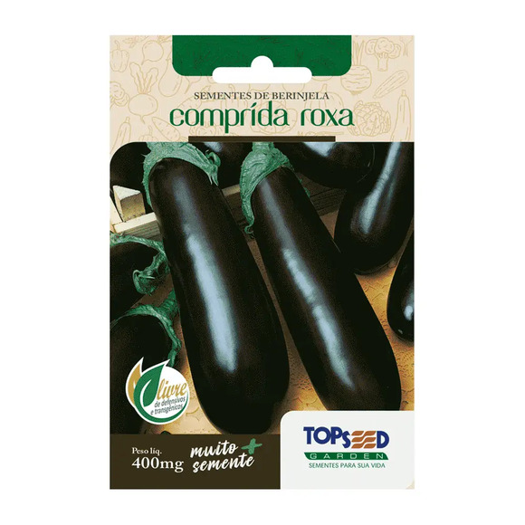 Sementes de Berinjela Comprida Roxa Tradicional Topseed Garden Único