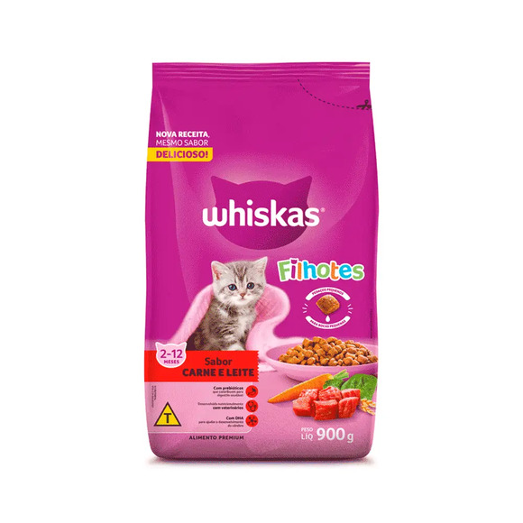 Ração Whiskas Gatos Filhotes Carne e Leite 900 g
