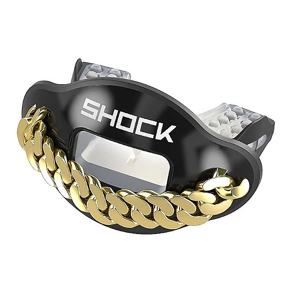 Protetor Bucal Para Futebol Americano Shock Doctor Max AirFlow Preto Corrente Dourada