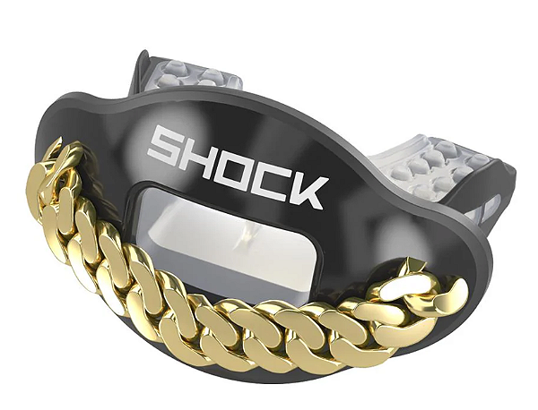 Protetor Bucal Para Futebol Americano Shock Doctor Max AirFlow Preto Corrente Dourada
