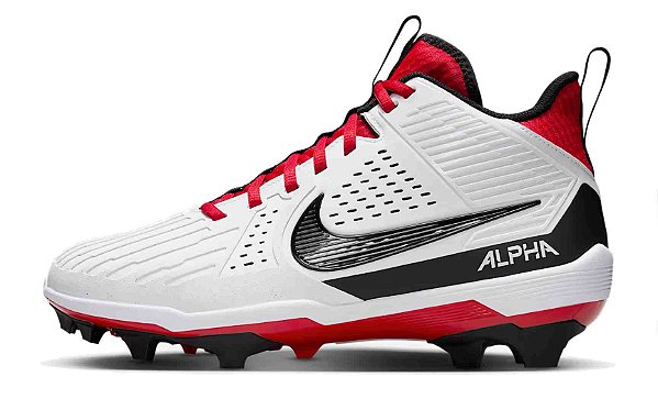 Chuteira de Futebol americano Nike Alpha Menace 4 Strong Branca e Vermelha