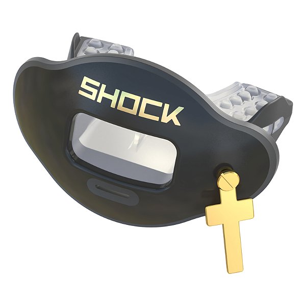 Protetor Bucal Para Futebol Americano Shock Doctor Max AirFlow Preto Crucifixo Dourado