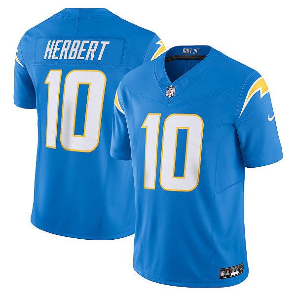 Camisa NFL Los Angeles Chargers - Herbert - Azul Claro - Vapor F.U.S.E. Limited - Masculina Adulto e Infantil