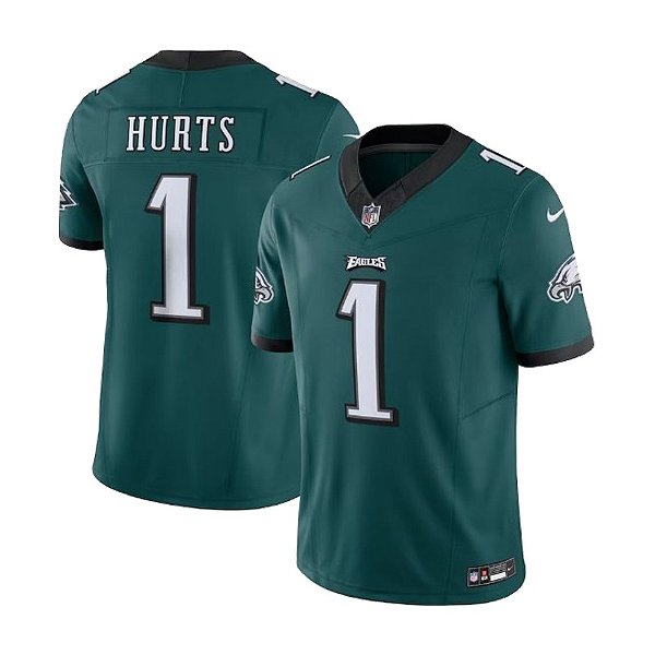 Jersey NFL Philadelphia Eagles Jalen Hurts 1 Nike Masculina Verde Escura Adulto e Infantil Fuse