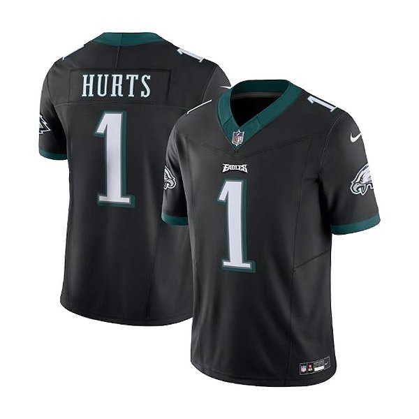 Jersey NFL Philadelphia Eagles Jalen Hurts 1 Nike Masculina Preta Adulto e Infantil Fuse
