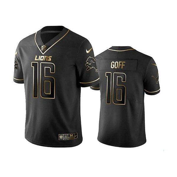 Jersey NFL Detroit Lions Jared Goff 16 Nike Masculina Edição Limitada Preta Adulto e Infantil Fuse