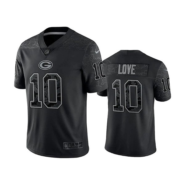 Jersey NFL Green Bay Packers Jordan Love 10 Nike Masculina Preta Adulto e Infantil Fuse