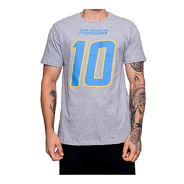 Camiseta NFL Los Angeles Chargers Justin Herbert 10 Masculina Cinza NTK Big Number