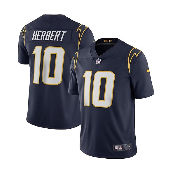 Jersey NFL Los Angeles Chargers Justin Herbert 10 Nike Masculina Azul Escuro Adulto e Infantil Fuse