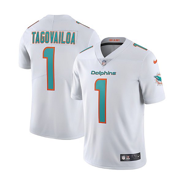 Jersey NFL Miami Dolphins Tua Tagovailoa 1 Nike Masculina Branca Adulto e Infantil Fuse