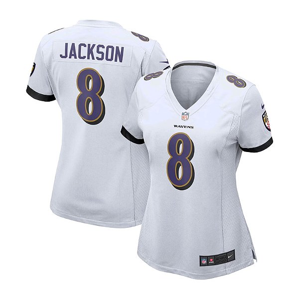Jersey NFL Baltimore Ravens Lamar Jackson 8 Nike Feminina Branca Fuse
