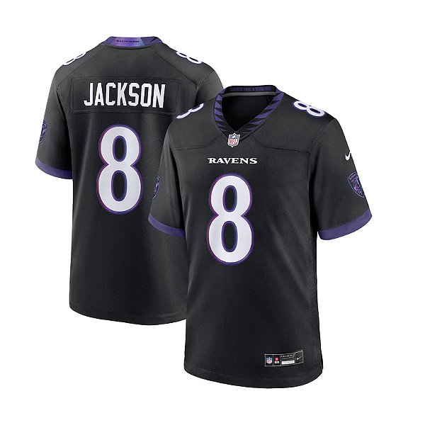 Jersey NFL Baltimore Ravens Lamar Jackson 8 Nike Modelo 2026 Masculina Preta Adulto e Infantil Fuse