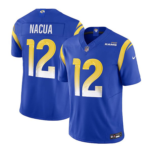 Jersey NFL Los Angeles Rams Puka Nacua 12 Nike Masculina Azul Adulto e Infantil Fuse
