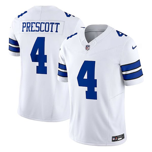 Jersey NFL Dallas Cowboys Dak Prescott 4 Nike Masculina Branca Adulto e Infantil Fuse