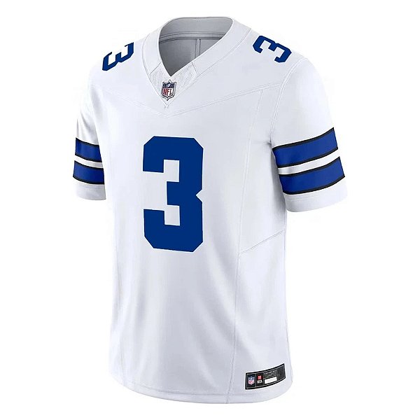 Jersey NFL Dallas Cowboys George Pickens 3 Nike Masculina Branca Adulto e Infantil Fuse