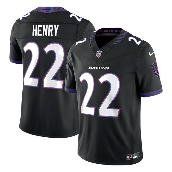 Jersey NFL Baltimore Ravens Derrick Henry 22 Nike Modelo 2026 Masculina Preta Adulto e Infantil Fuse