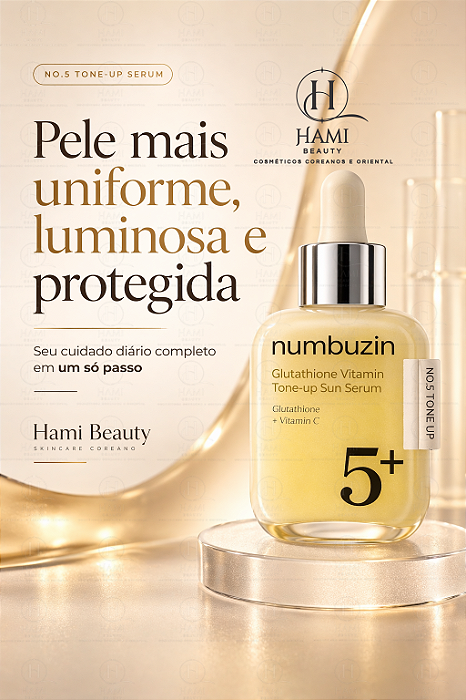Numbuzin No.5+ Glutathione Vitamin Tone-Up Sun Serum Protetor Solar Coreano Iluminador com Efeito Tone-Up (Glutathione + Vitamina C) - Loja Hami Beauty Cosmeticos Coreanos Numbuzin No.5+ Glutathione Vitamin Tone-Up Sun Serum Protetor Solar Coreano Iluminador com Efeito Tone-Up (Glutathione + Vitamina C) - Loja Hami Beauty Cosmeticos Coreanos