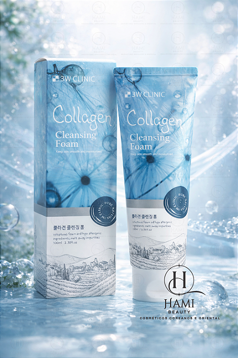 3W Clinic Collagen Cleansing Foam 100ml – Espuma de Limpeza Coreana com Colágeno