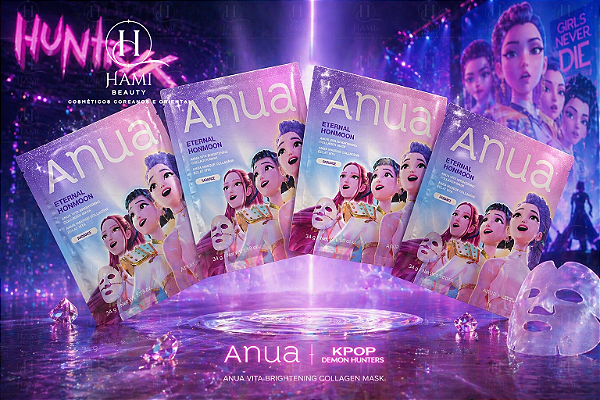 Anua Eternal Honmoon Vita Brightening Collagen Mask Sheet Mask Facial Iluminadora Caixa com 4 unidades