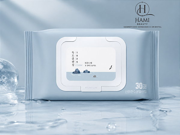 Round Lab 1025 Dokdo Cleansing Tissue - Lenços Umedecidos de Limpeza Facial Coreano 30un
