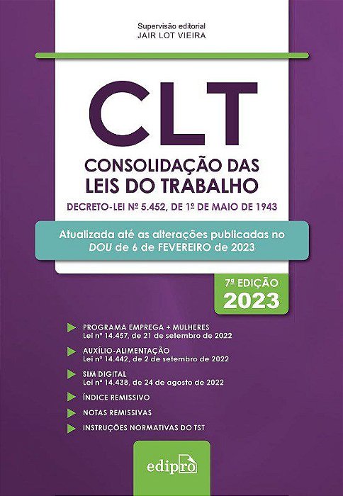 Livro Clt - Consolidacao das Leis do Trabalho 2023: Mini - Vieira